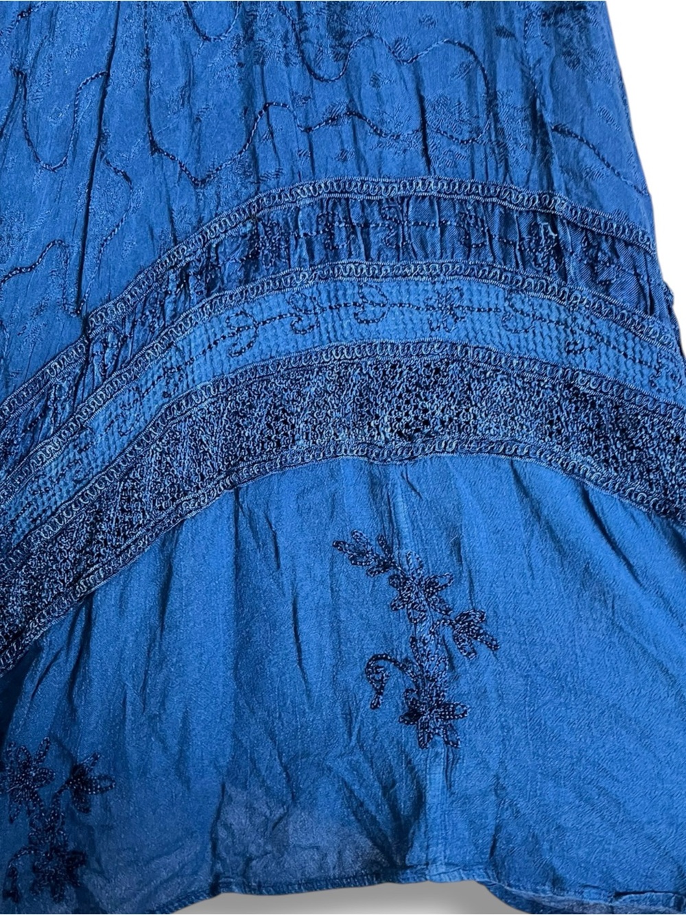 Boho Flowy Whimsy Fairycore Asymmetrical Handkerchief Hem Drawstring Blue Skirt - Picture 4 of 5